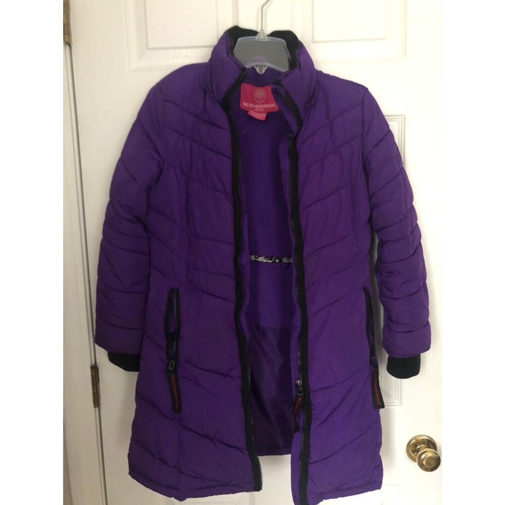 Weatherproof Puffer Coat Girls size 12 Purple w/Thumbhole Cuffs - No‎ Hood